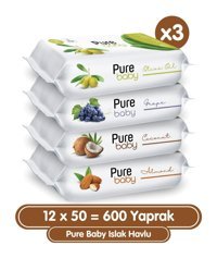 Pure Baby 50 Yaprak 12'li Paket Islak Mendil