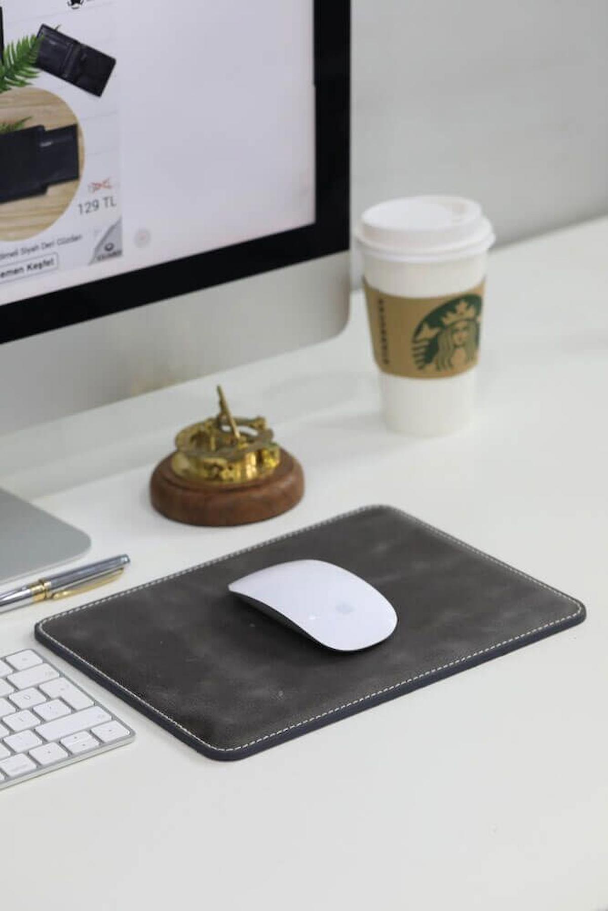 Guard GRD2403XW22322 Dikiş Detaylı Gri Deri Mouse Pad 26 x 20 cm