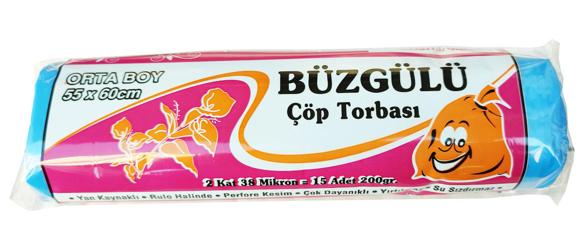 Kazanç Büzgülü Orta Boy 55x60 cm Çöp Poşeti 15 Adet Mavi