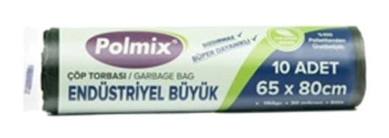 Polmix Endüstriyel Büyük Boy 65x80 cm Çöp Poşeti 10 Adet Siyah