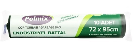 Polmix Endüstriyel Battal Boy 72x95 cm Çöp Poşeti 12 Adet Siyah