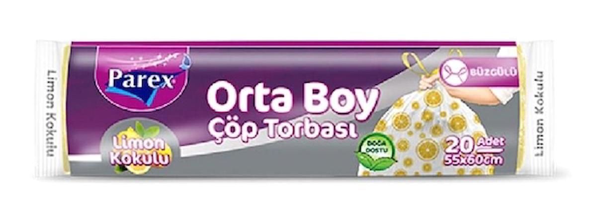 Parex Limon Kokulu Büzgülü Şeffaf Orta Boy 55x60 cm Çöp Poşeti 80 Adet Beyaz - Sarı