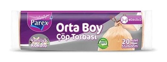 Parex Vanilya Kokulu Büzgülü Orta Boy 55x60 cm Çöp Poşeti 2x20 Adet Turuncu