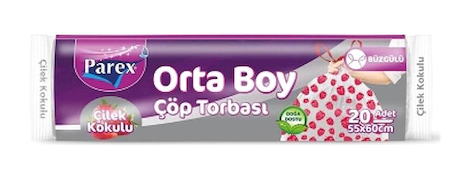 Parex Çilek Kokulu Büzgülü Şeffaf Orta Boy 55x60 cm Çöp Poşeti 24x20 Adet Kırmızı-Beyaz