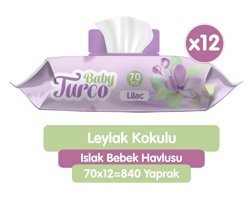 Baby Turco Leylak Kokulu 70 Yaprak 12'li Paket Islak Mendil