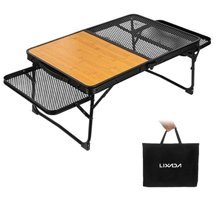 Argeus 67x62 cm Çantalı Dikdörtgen Ahşap-Metal Katlanır Kamp Masası Gri