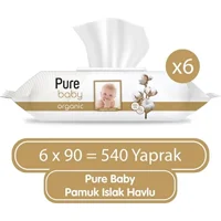 Pure Baby Pure Wipes Pamuklu Organic 90 Yaprak 6'lı Paket Islak Mendil