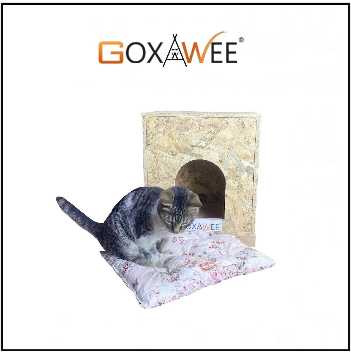 Goxawee Kare Tek Katlı Dış Mekan Ahşap Kedi Evi Kahverengi