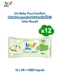Uni Baby Pure Comfort Bebek Losyonlu & Salatalık Özlü 90 Yaprak 12'li Paket Islak Mendil
