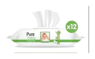 Pure Baby Organik Bambu Özlü 90 Yaprak 12'li Paket Islak Mendil