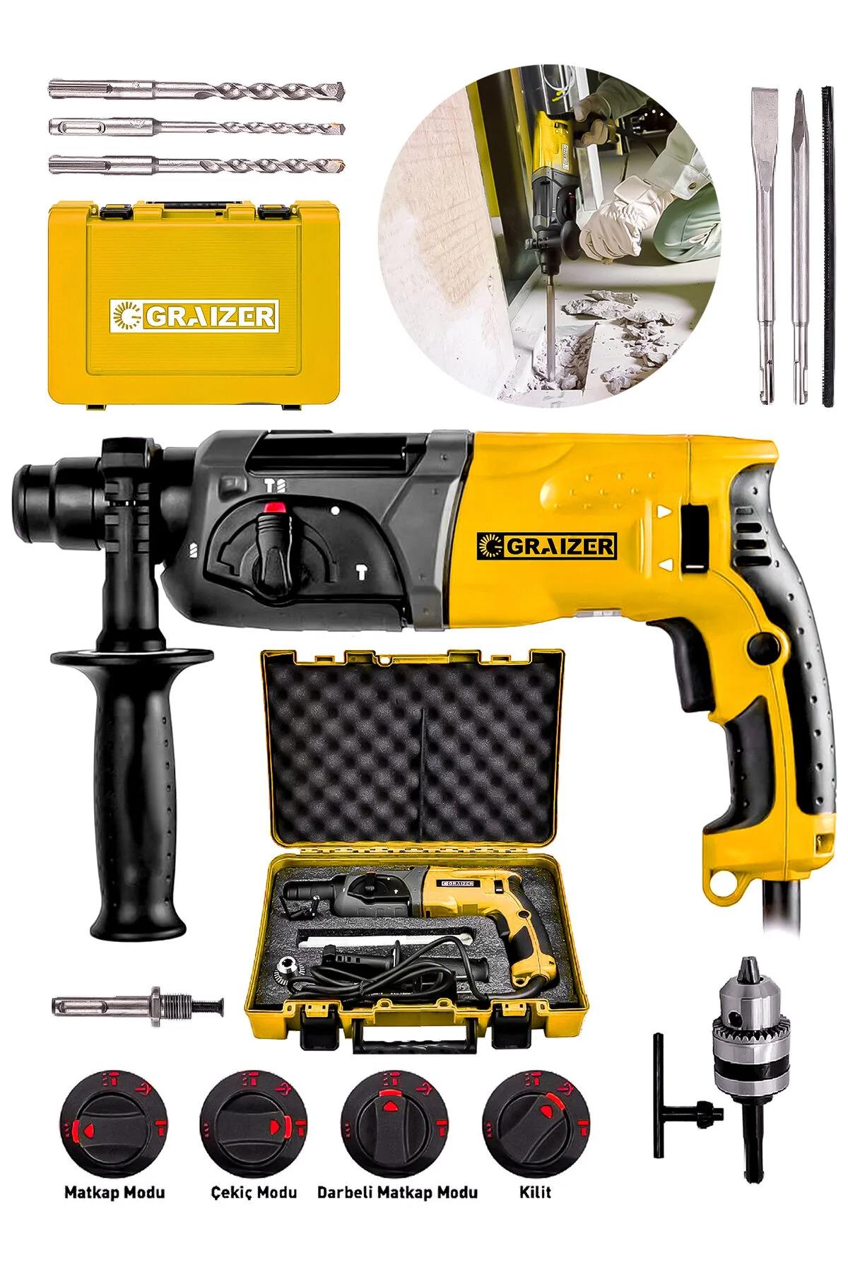 Graizer GR 2470 2000 W 5000 darbe/dk Elektrikli Kırıcı Delici Matkap + 5 Adet Uç + Yedek Mandren