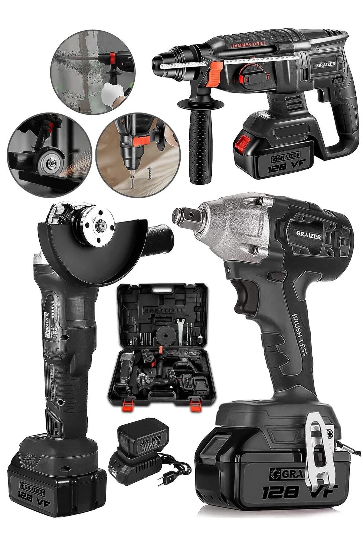 Steiner Alman 3000 W 5000 darbe/dk Çift Akülü Şarjlı Kırıcı Delici Matkap Siyah