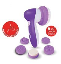 April Skin Afm 2801 400 mAH Tüm Ciltler İçin 7 Başlıklı Fırçalı Pilli Titreşimli Yüz Temizleme Cihazı Mor