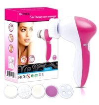Hook Tüm Ciltler İçin 5 Başlıklı Fırçalı Silikon Pilli Titreşimli Yüz Temizleme Cihazı Pembe