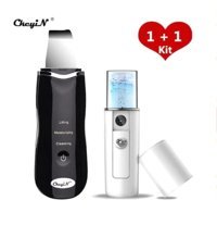 Ckeyin Ultrasonic 400 mAH Tüm Ciltler İçin Çift Başlıklı Buharlı Şarjlı Titreşimli Vakumlu Yüz Temizleme Cihazı Siyah