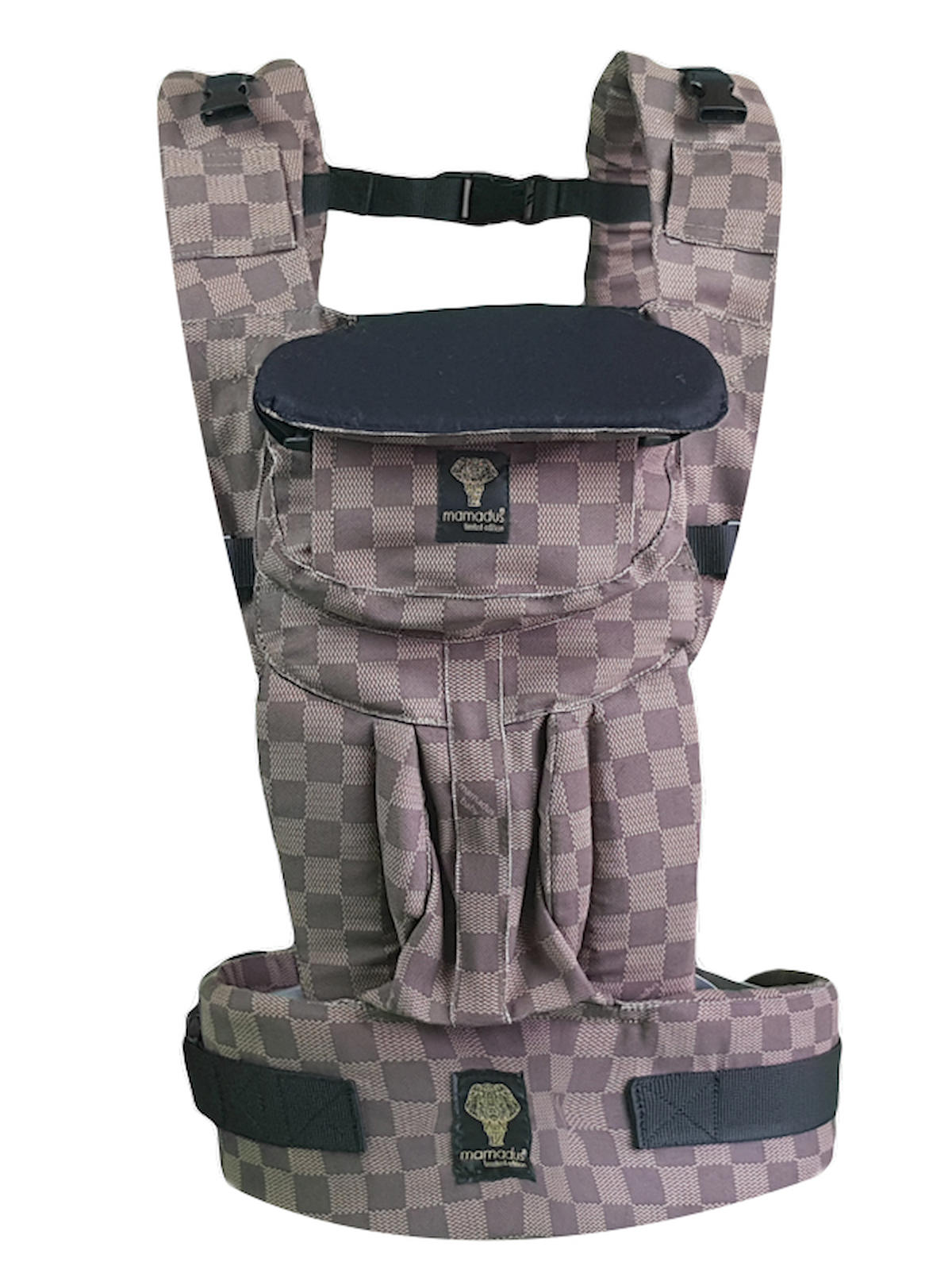 Mamadusbaby Plus Ekstra Dışa Dönük Ergonomik Kahveli Damalar 20 kg Kapasiteli Her Yöne Yenidoğan Kanguru Kahverengi