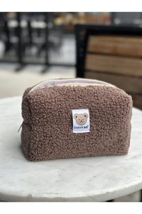 Batekso Kahverengi Düz Tekstil Makyaj Çantası