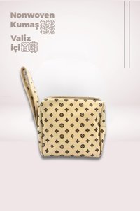 Cuty Home Bej Düğme Kumaş Makyaj Çantası