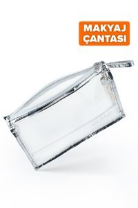 OlaLab Gümüş Şeffaf Tekstil Makyaj Çantası