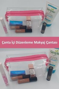 Çamdertekstil Pembe Düz Şeffaf Makyaj Çantası