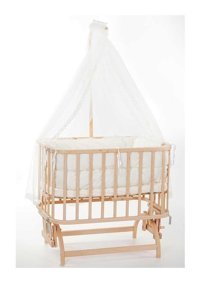 Baby Tech Ahşap 15 kg Oval Tekerlekli Yataklı Sallanan Anne Yanı Beşik Naturel
