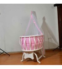 Umut Ticaret Kayın Ağacı 15 kg Oval Yataklı Sallanan Anne Yanı Beşik Pembe