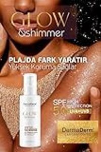 Dermaderm Glow Simli Renksiz 50 Faktör Tüm Ciltler İçin Nemlendiricili Yaşlanma Karşıtı Yağsız Yüz Güneş Kremi 100 ml