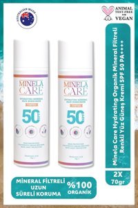 Minela Care Yüksek Korumalı Renkli 50 Faktör Tüm Ciltler İçin Leke Karşıtı Nemlendiricili Mineral Filtreli Yağsız Suya Dayanıklı Yüz Güneş Kremi 2x70 ml