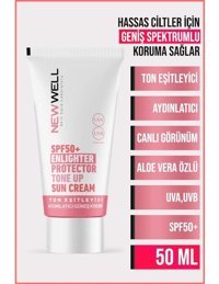 New Well Pembe Renksiz 50 Faktör Tüm Ciltler İçin Leke Karşıtı Yağsız Suya Dayanıklı Yüz Güneş Kremi 50 ml