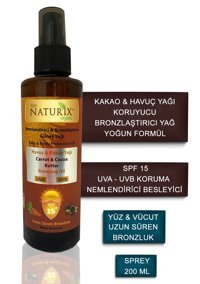 NATURİX Kakao Yağı Yoğun 15 Faktör Tüm Vücut İçin Bronzlaştırıcı Yağ 200 ml