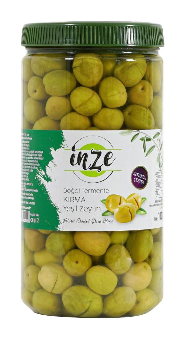 İnze Manzanilla Kırma Tuzlu Salamura Yeşil Zeytin Pet Kavanoz 1 kg