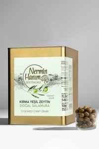 Nermin Hanım Zeytinliği Edremit Kırma Tuzlu Salamura Yeşil Zeytin Teneke 10 kg