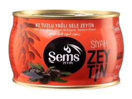 Şems Zeytin 291-320 Kalibre Az Tuzlu Sele Siyah Zeytin Teneke 300 gr