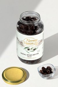 Nermin Hanım Zeytinliği Gemlik Kuru Sele Tuzlu Siyah Zeytin Kavanoz 950 gr
