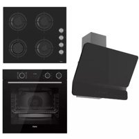 Ferre CS205-XE64CS-D080 Dijital Doğalgazlı Cam Set Üstü Davlumbaz 3'lü Ankastre Set Siyah