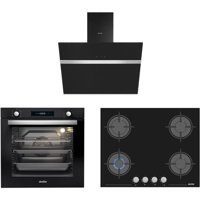 Simfer 7381-3653-8611 Dijital Doğalgazlı Cam Set Üstü Davlumbaz 3'lü Ankastre Set Siyah