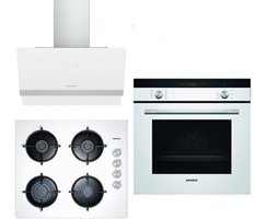Siemens HB214FBW0T-EO6C2PB11O-LC65KAJ20T Doğalgazlı Cam Set Üstü Davlumbaz 3'lü Ankastre Set Beyaz