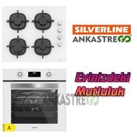 Silverline BO6502W02-CS5343W01 Dijital Doğalgazlı Cam Ankastre Fırın Ocak 2'li Ankastre Set Beyaz