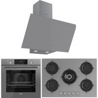 Ferre RS038-QMS63CPR-D079 Dijital Doğalgazlı Cam Set Üstü Davlumbaz 3'lü Ankastre Set Gri