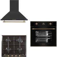Ferre 6008-SR640-D021 Doğalgazlı Cam Set Üstü Davlumbaz 3'lü Ankastre Set Siyah