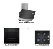 Bosch HBF534EB3T-POP6C6O10O-DWK65AD60R Dijital Doğalgazlı Cam Set Üstü Davlumbaz 3'lü Ankastre Set Siyah