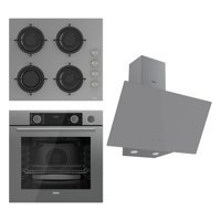 Ferre CS208-XE64CPR-D079 Dijital Doğalgazlı Cam Set Üstü Davlumbaz 3'lü Ankastre Set Gri