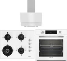 Grundig GEBM12302W-GDSP2451W-GIGL622410W Dijital Doğalgazlı Cam-Metal Set Üstü Davlumbaz 3'lü Ankastre Set Beyaz