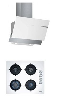 Bosch POP6C2O10O-DWK65AD20R Doğalgazlı Cam Davlumbazlı Fırın 2'li Ankastre Set Beyaz