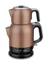 Korkmaz A331-02 Çaytema Çelik Demlikli 1600 W Işıklı Çelik Rose Gold Vintage Çay Makinesi