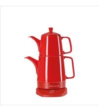 Desinia Porselen Demlikli 1800 W Porselen Kırmızı Vintage Çay Makinesi