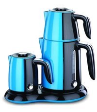 Korkmaz A367-03 Mia Çelik Demlikli 2200 W Çelik Mavi Vintage Çay Makinesi