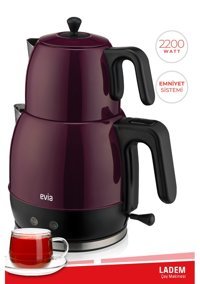 Evia Ladem Otomatik Çelik Demlikli 2200 W Işıklı Çelik Mor Vintage Çay Makinesi