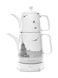Desinia Porselen Demlikli 1800 W Porselen Beyaz Vintage Çay Makinesi