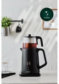 Homend Royaltea Cooltouch 1795H Konuşan Otomatik Cam Demlikli 1800 W Işıklı Çelik Siyah Vintage Çay Makinesi